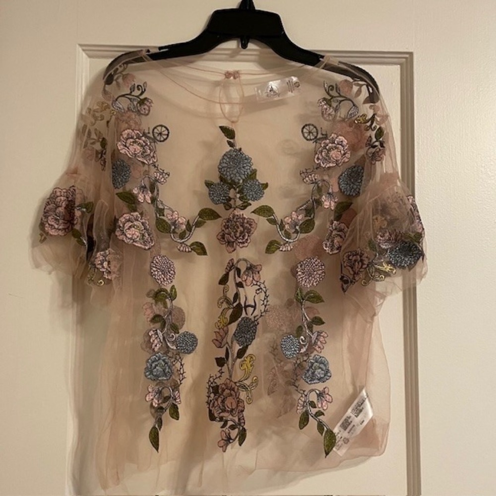 DISNEY Princess Aurora Sleeping Beauty Sheer Floral Embroidery Women Top XS - Picture 1 of 7
